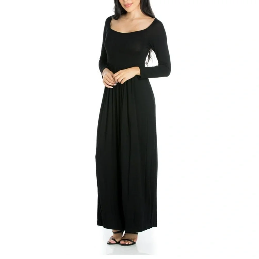 Elegant Black Ling Sleeve Maxi Dress Comfort Apparel